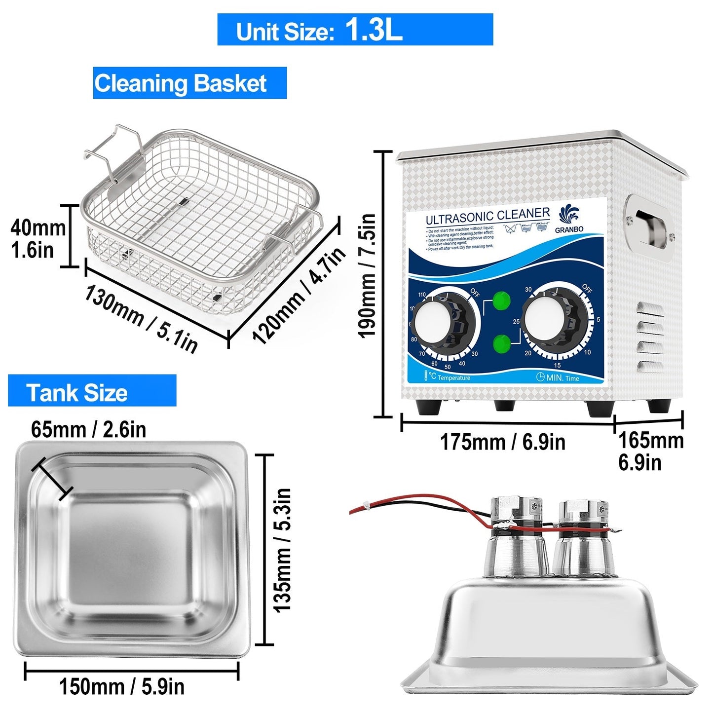 Ultrasonic Cleaner 1.3L Heated Ultrasonic