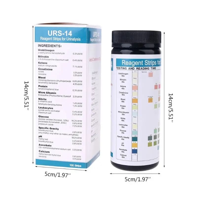 100 Strips URS-14T Urinalysis Reagent Strips  - 14 Parameters