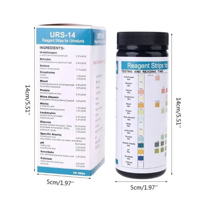 100 Strips URS-14T Urinalysis Reagent Strips  - 14 Parameters
