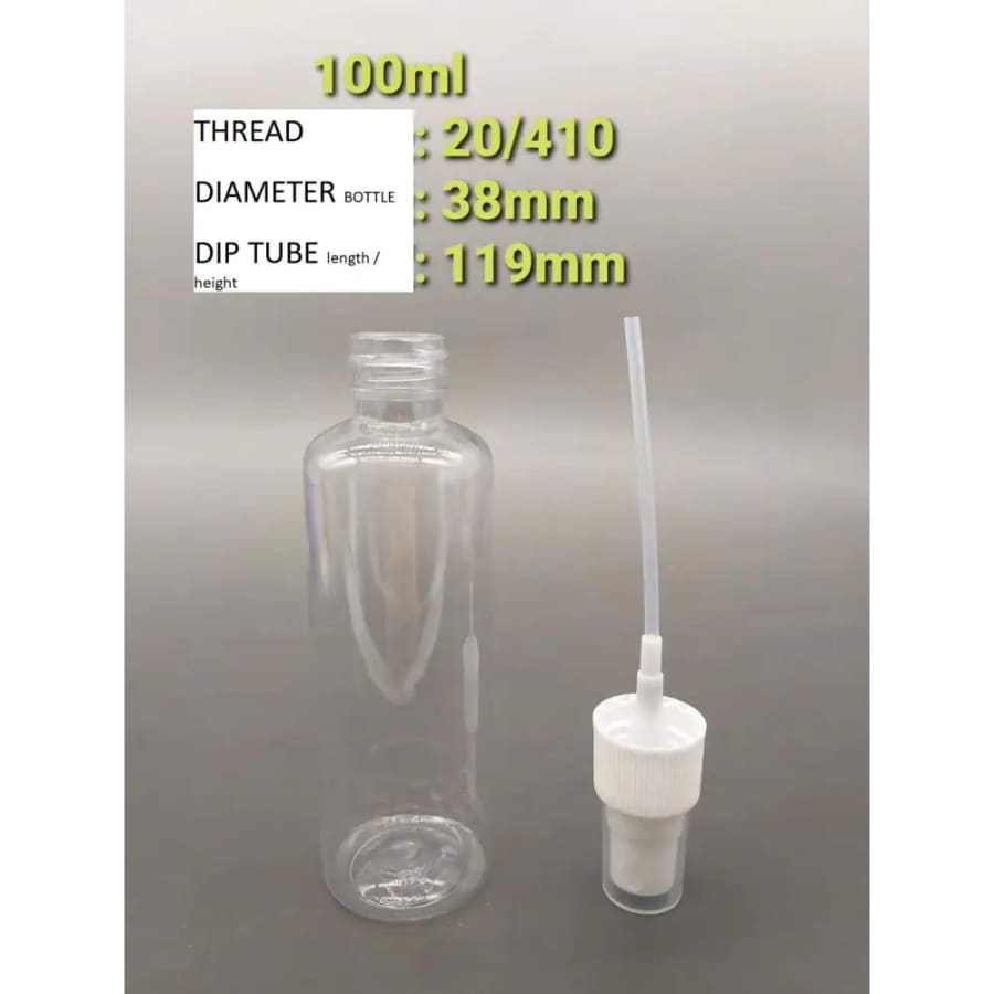 200 x 100 ml Clear Plastic Bottle with Fine Mist Spray Atomiser & Cap