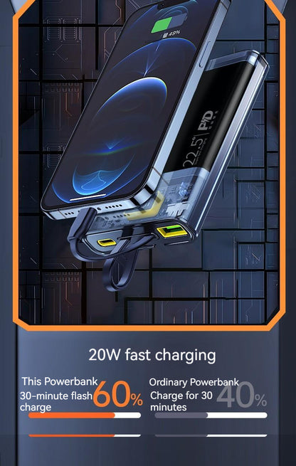 10000mah Display Power Bank With Built-in Cables