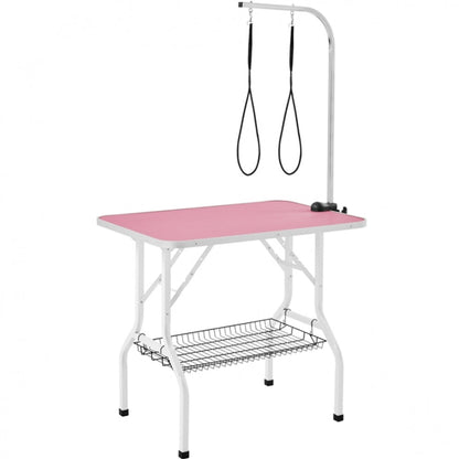 Dog Grooming Table with Basket Style Tool Shelf and Adjustable Arm Fold-up Pet Salon Table