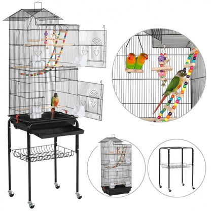 Rolling Metal Bird Cage with Detachable Stand
