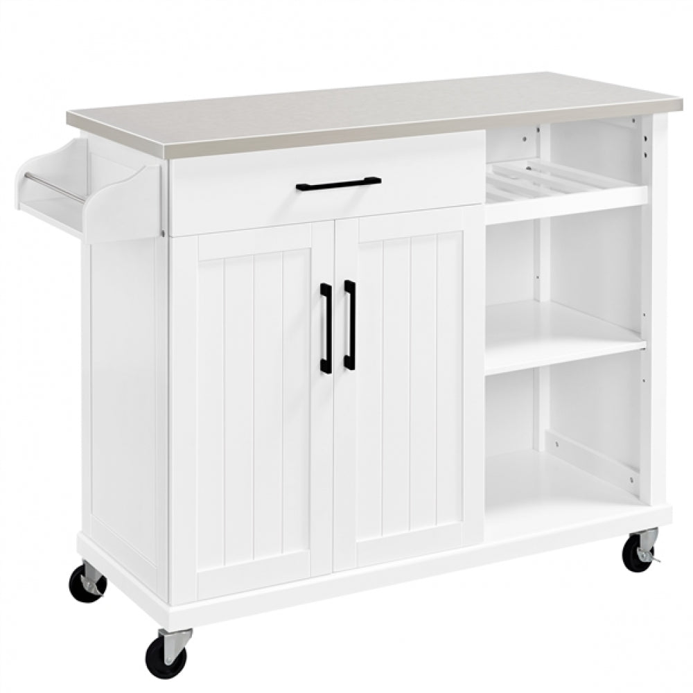 Kitchen Island Cart with Stainless Steel Top & Storage