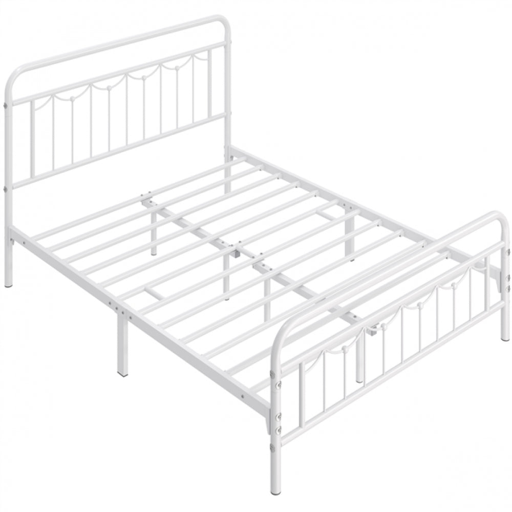 Metal Platform Bed Frame with Vintage Headboard and Footboard