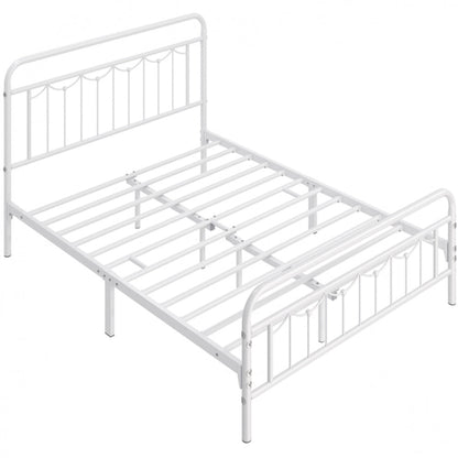 Metal Platform Bed Frame with Vintage Headboard and Footboard