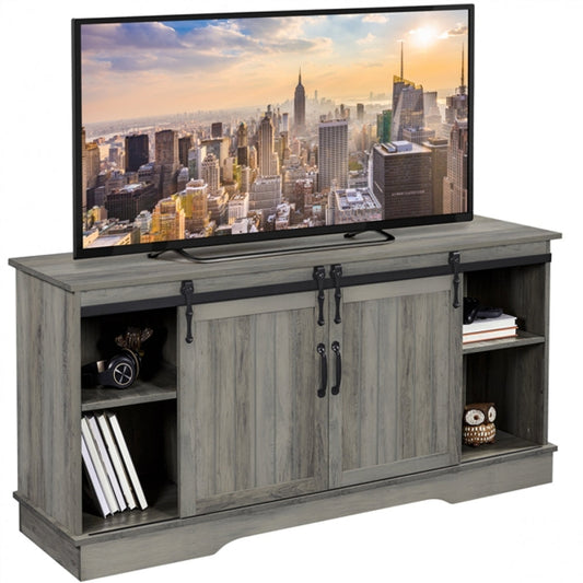 Sliding Barn Door TV Stand Grey Wash TV Cabinet