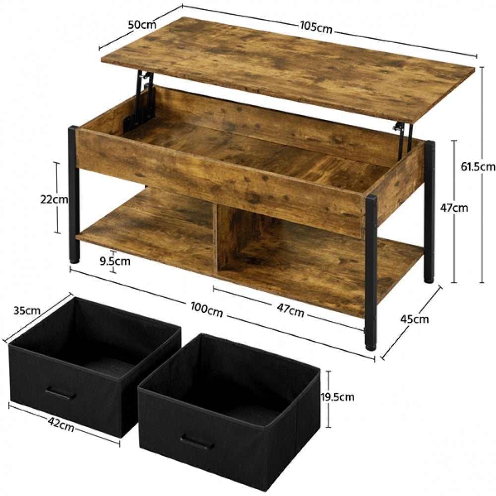 Lift Top Coffee Table with Fabric Storage Baskets