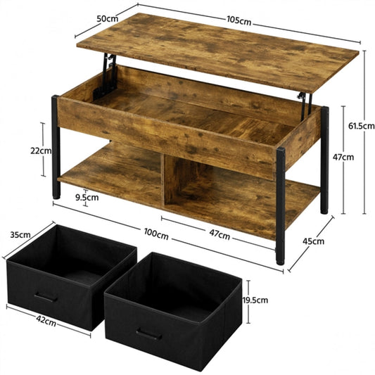 Lift Top Coffee Table with Fabric Storage Baskets