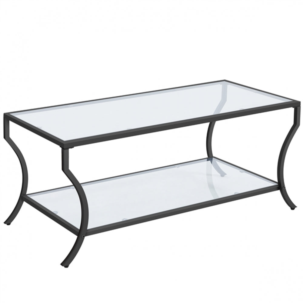 2-tier Rectangular Iron Framed Tempered Glass Coffee Table