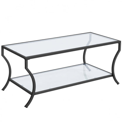 2-tier Rectangular Iron Framed Tempered Glass Coffee Table