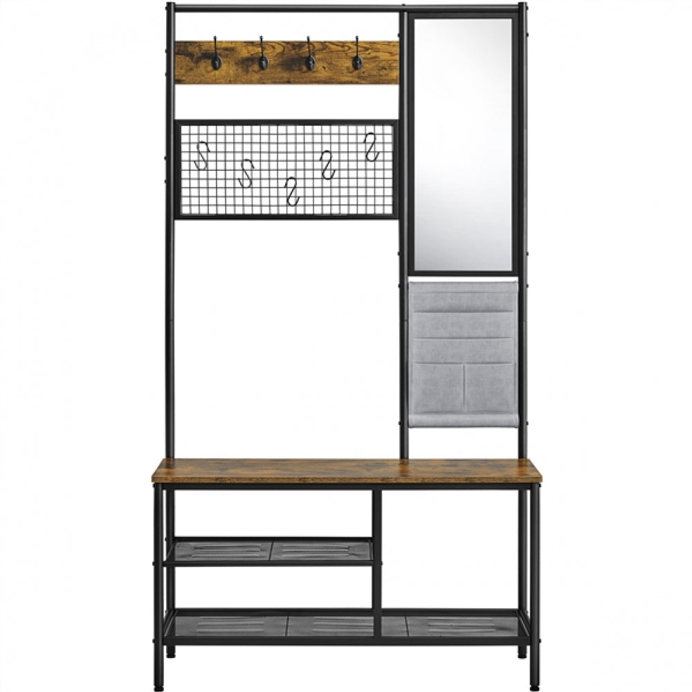 Six-in-one Hall Tree with Shoe Storage Bench/ Mirror/ Storage Bag/ Coat Rack