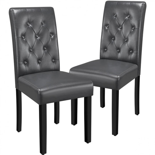 2pcs Dining Chair Button Tufted Padded Faux Leather