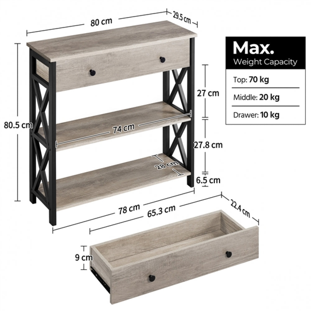 Vintage Wooden Console Table with 1 Drawer and 2 Open Shelves