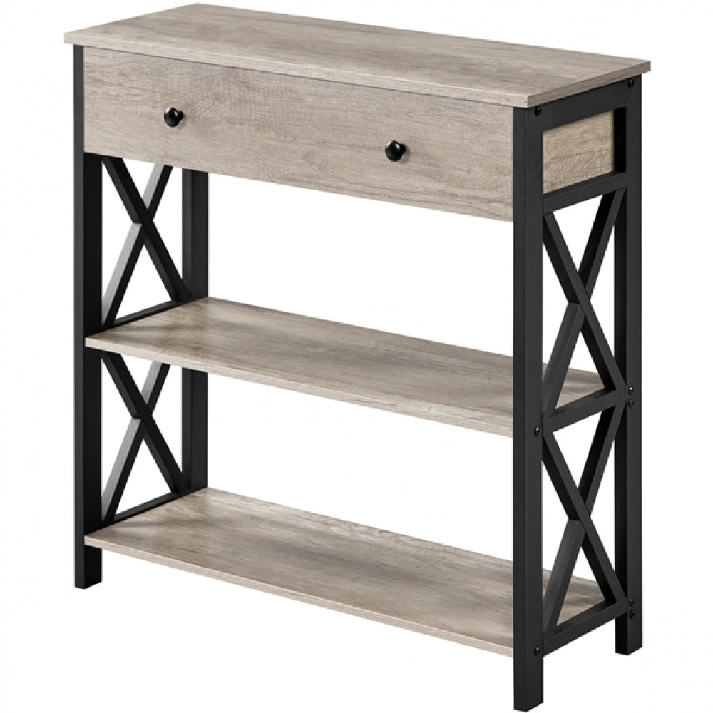 Vintage Wooden Console Table with 1 Drawer and 2 Open Shelves