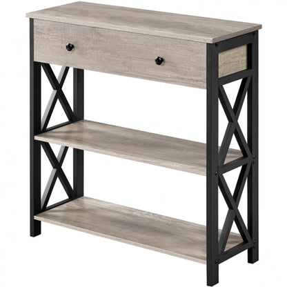 Vintage Wooden Console Table with 1 Drawer and 2 Open Shelves
