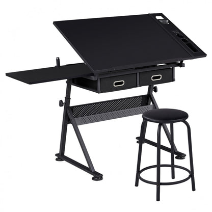Drafting Table/Stool Set with Adjustable Table Angles & Heights All-in-One