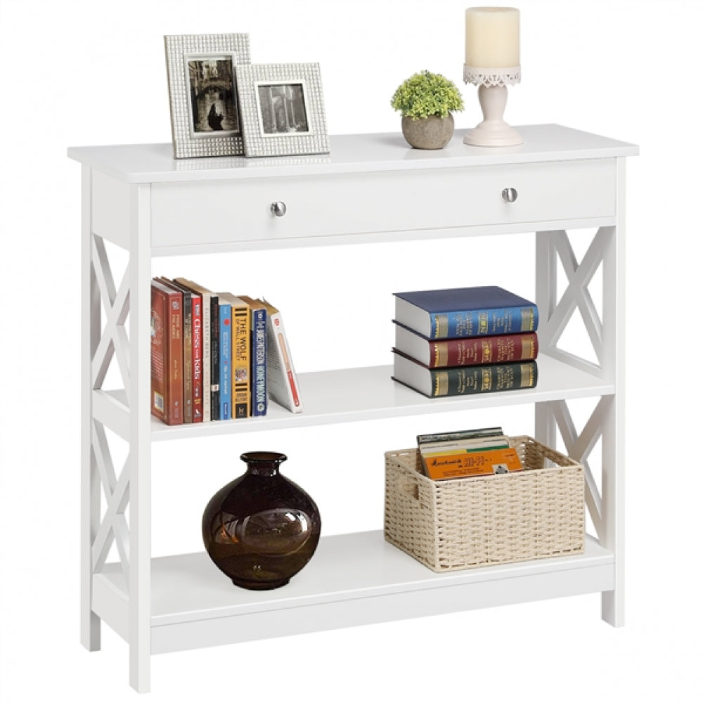 Wooden Console Table with 1 Drawer and 2 Open Shelves