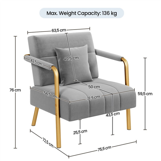 Velvet Accent Armchair with Cozy Pillow