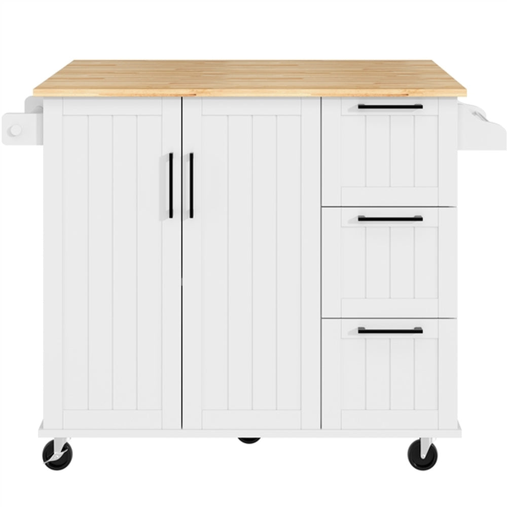 Kitchen Cart with Wood Top and Drop Leaf Breakfast Bar