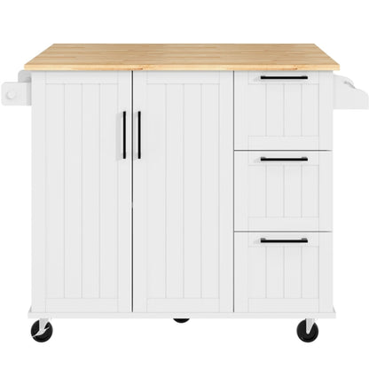 Kitchen Cart with Wood Top and Drop Leaf Breakfast Bar
