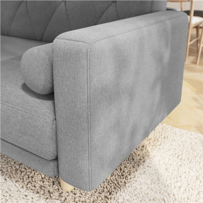 Button-tufted Fabric 3-Seater Sofa Bed W/ 2 Bolster Pillows