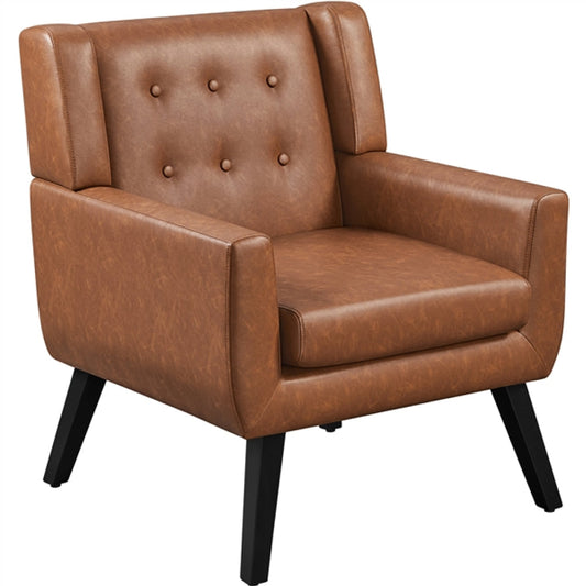 Button Tufted Armchair with Solid Wood Legs