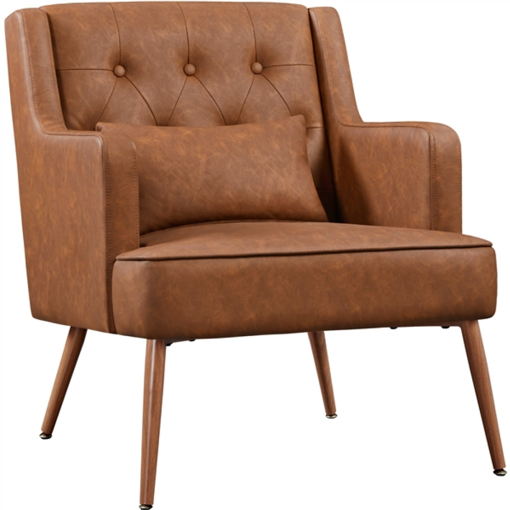 Button-Tufted PU Leather Accent Armchair