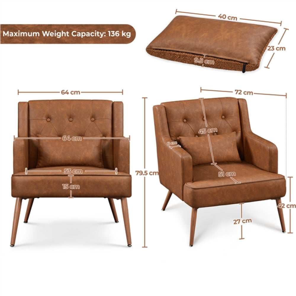 Button-Tufted PU Leather Accent Armchair