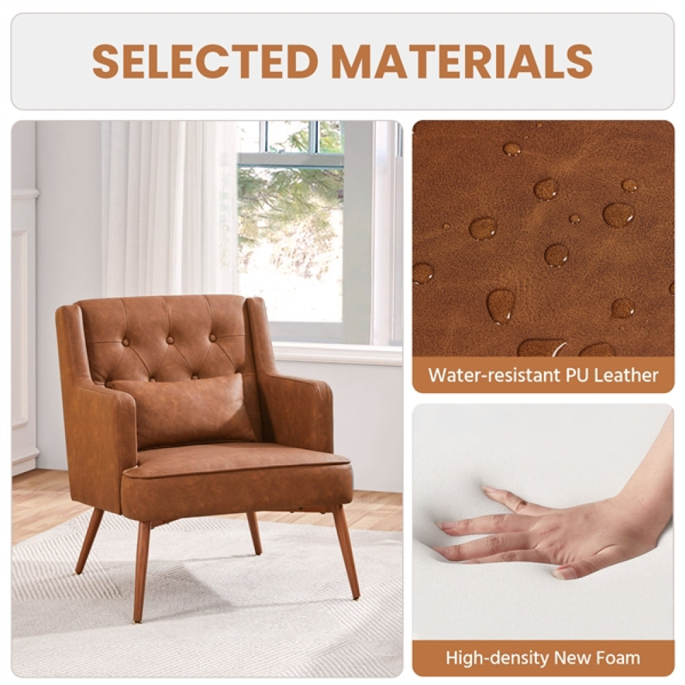 Button-Tufted PU Leather Accent Armchair