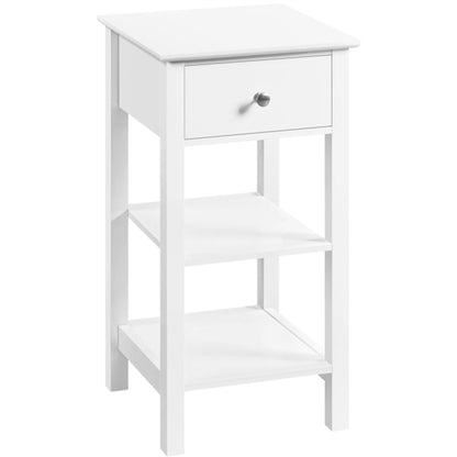 Narrow Bedside Table Nightstand with 1 Drawer 2 Shelves