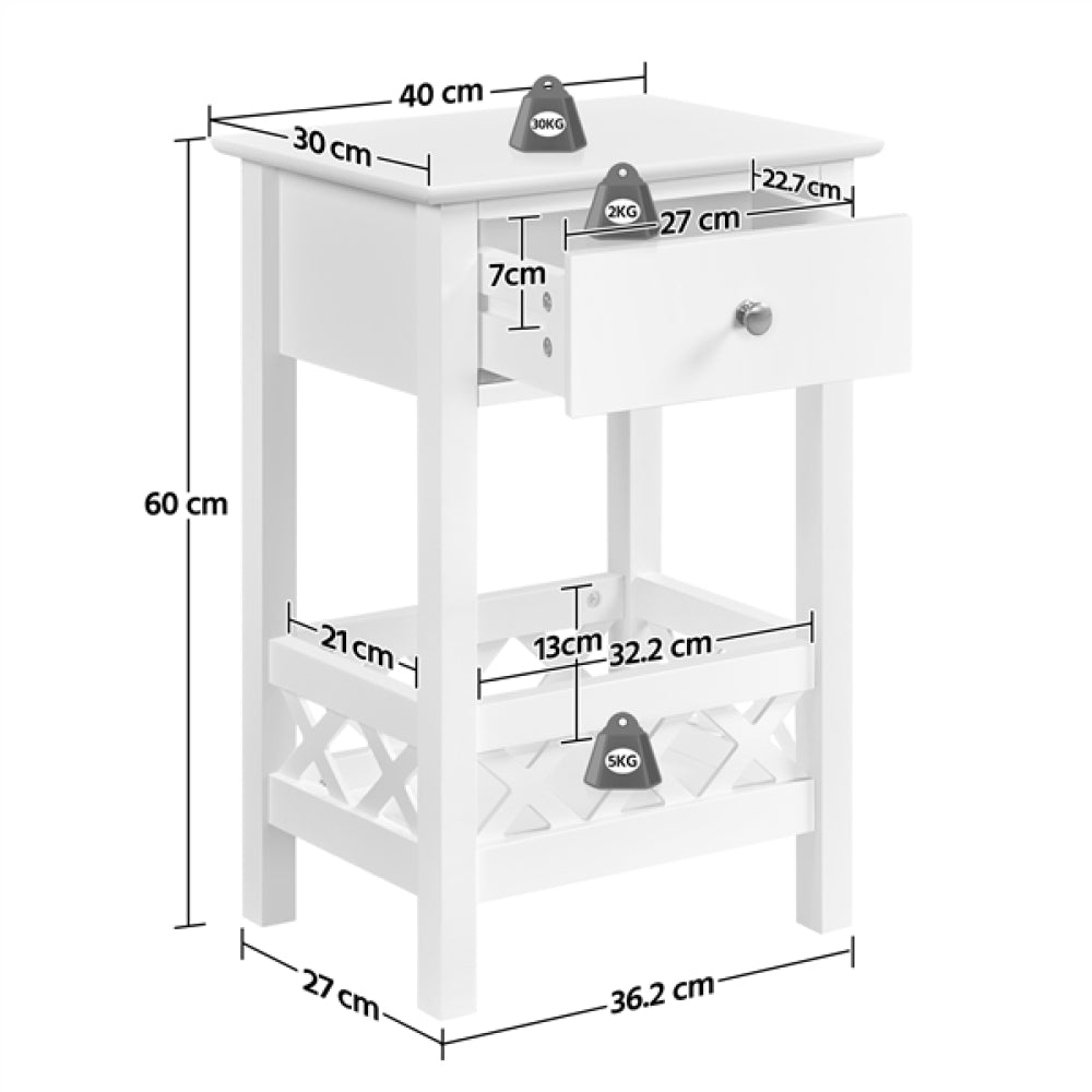 Farmhouse Bedside Table with 1 Drawer 1 Shelf with Fence