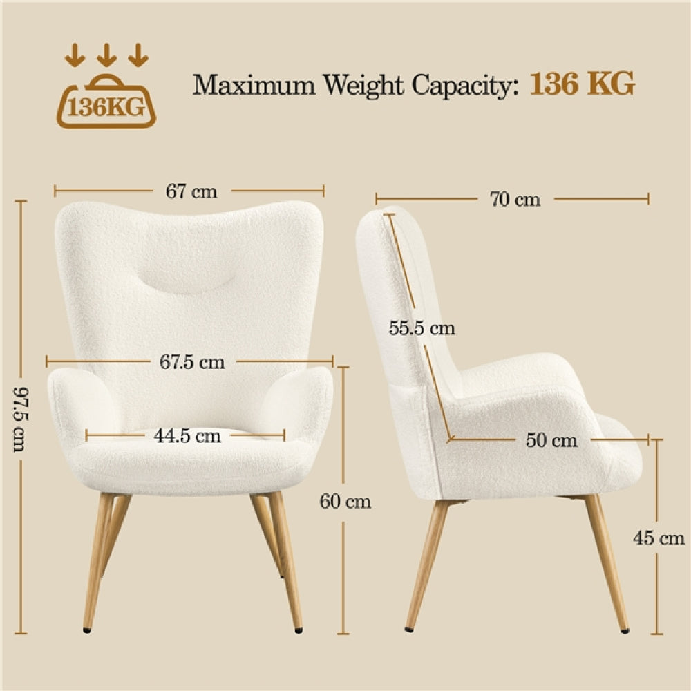 Boucle Fabric Armchair Accent Chair with Wood-tone Metal Legs