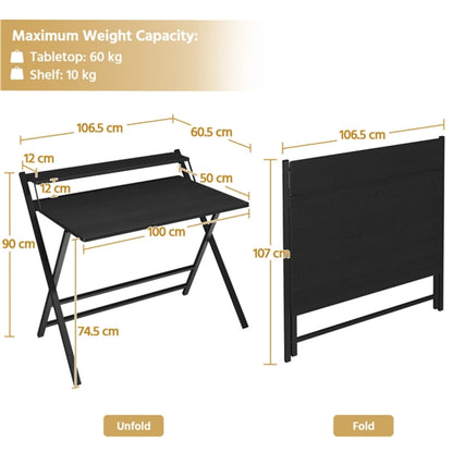 2-Tier Foldable Computer Desk w/ Monitor Shelf