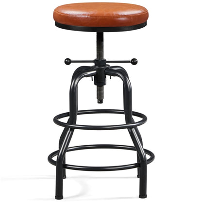 Vintage Industrial Bar Stool Rustic Swivel Bar Stool Round Faux Leather Metal Stool