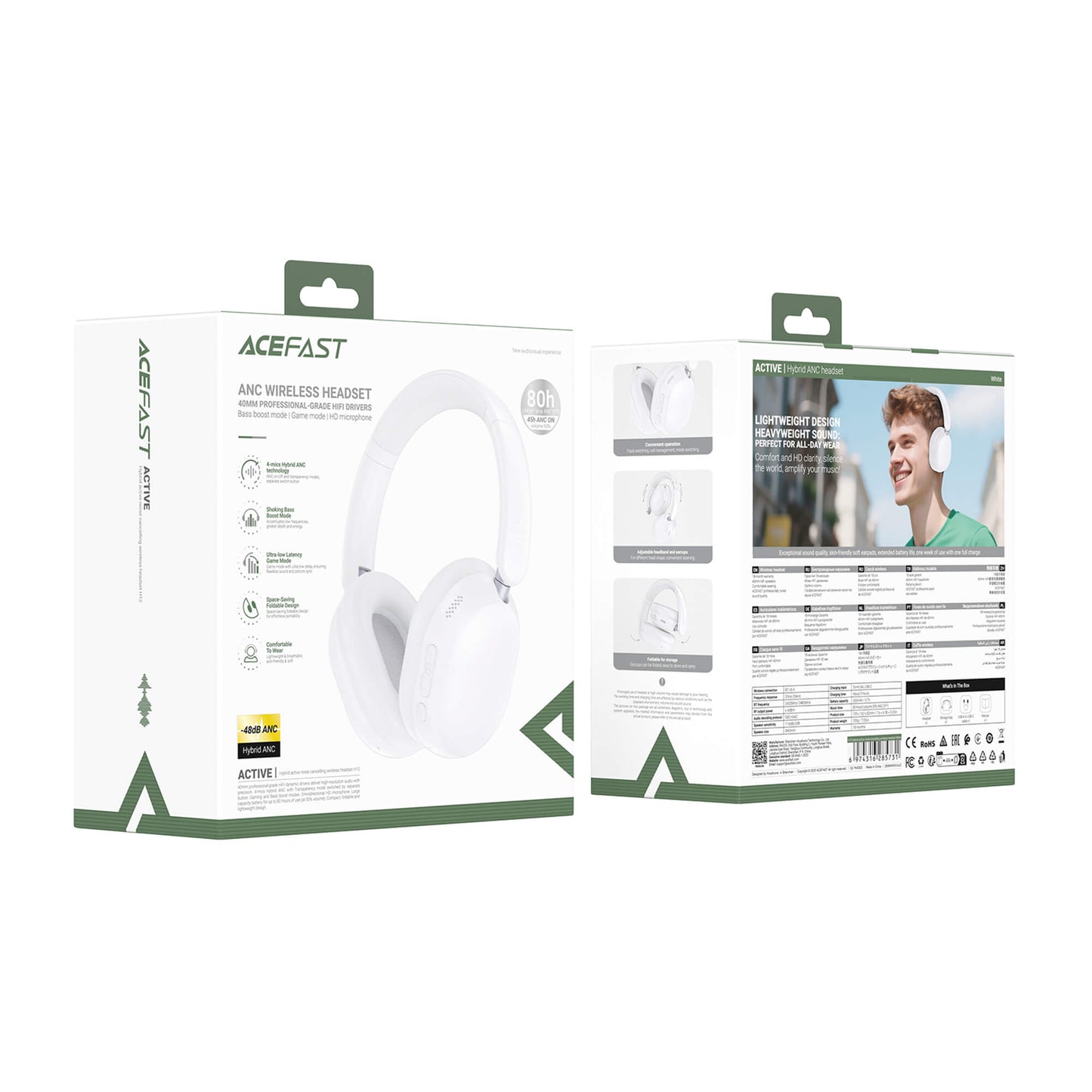 Acefast Hybrid ANC Bluetooth Headphones 80H Playback 48dB Noise Cancelling H12