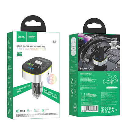 Hoco QC3.0 18W In-Car Audio Wireless Bluetooth FM Transmitter E71
