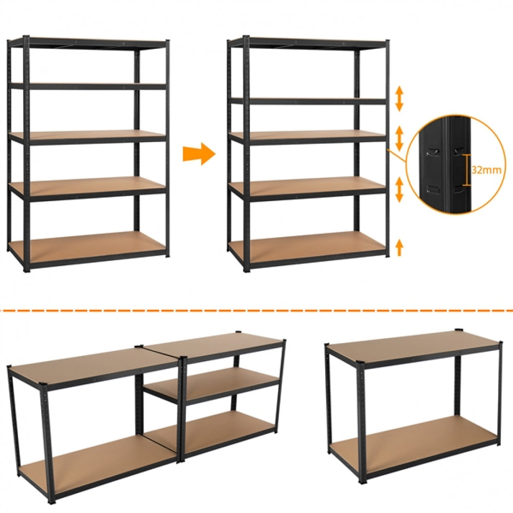 180cm x 120cm x 60cm 5 Tier Display Rack Steel Shelves Pack of 2