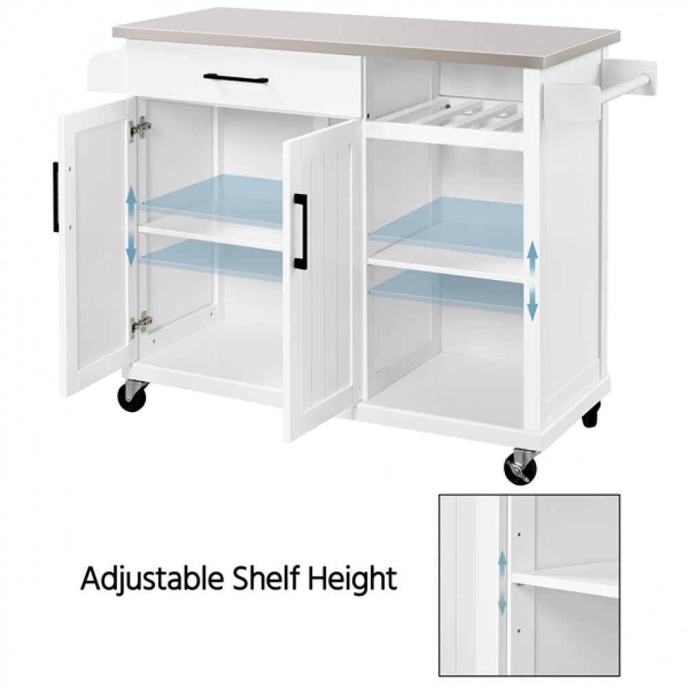 Kitchen Island Cart with Stainless Steel Top & Storage