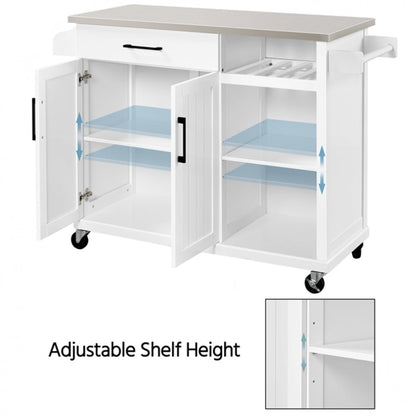 Kitchen Island Cart with Stainless Steel Top & Storage