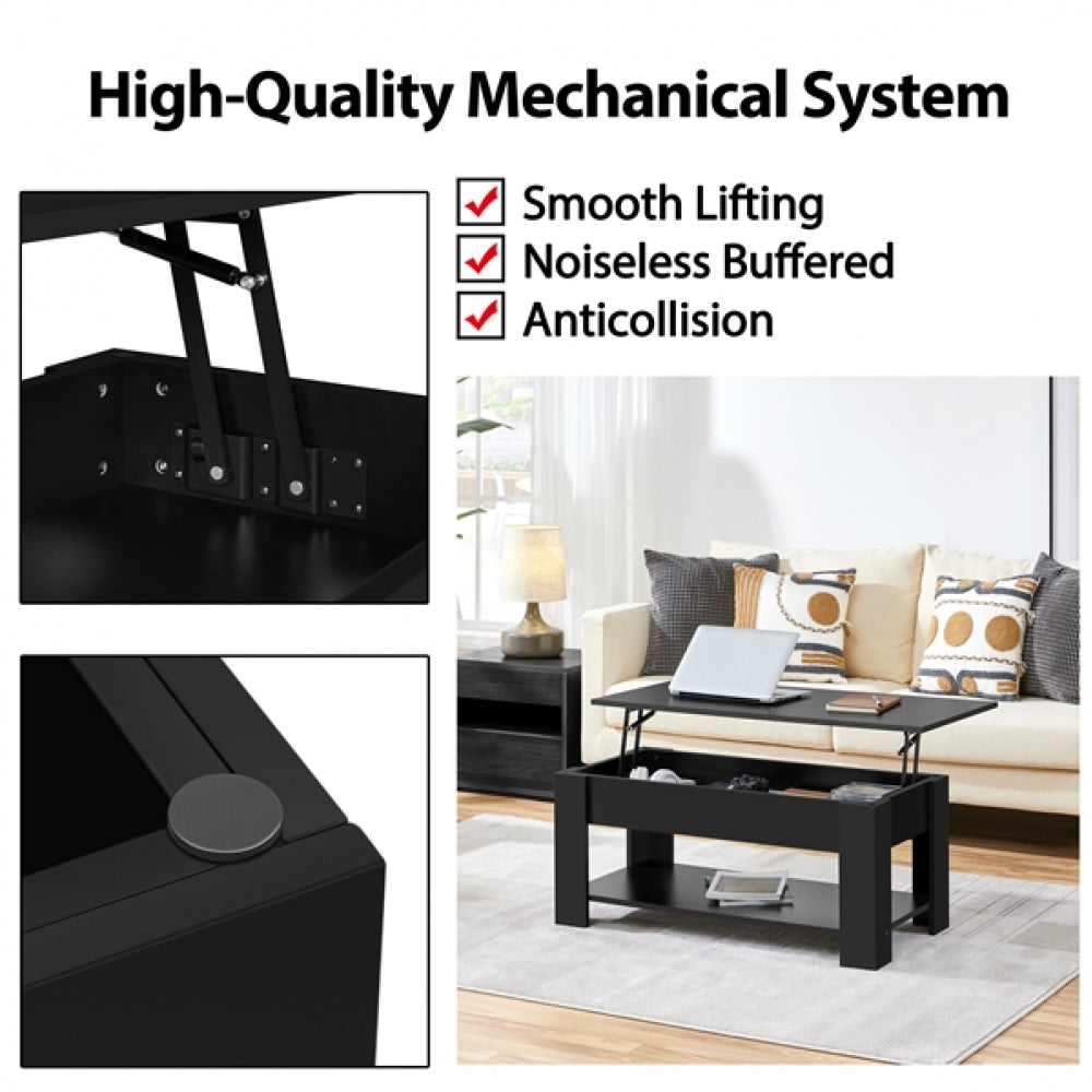 Rustic Lift Top Coffee Table w/ Hidden Compartment & Open Shelf