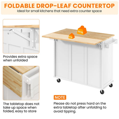 Kitchen Cart with Wood Top and Drop Leaf Breakfast Bar