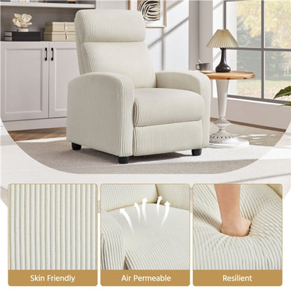 Recliner Chair Corduroy Recliner Sofa Adjustable Modern Single Reclining Chair