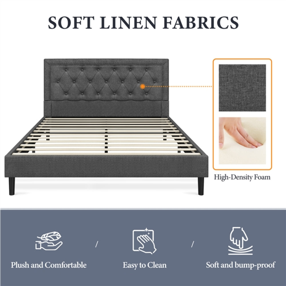 Fabric Upholstered Bed Frame Queen Size