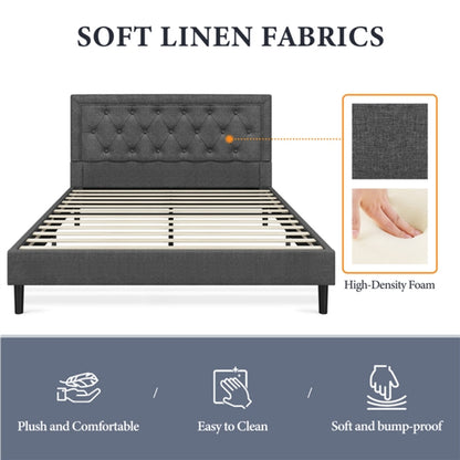 Fabric Upholstered Bed Frame Queen Size