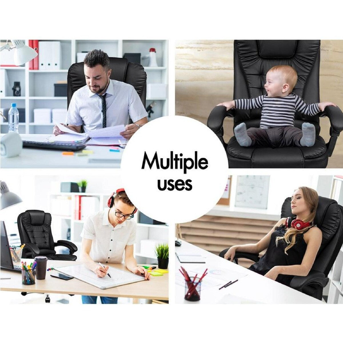 Reclining Leather Ergonomic Gaming Chair Office Massage Chair