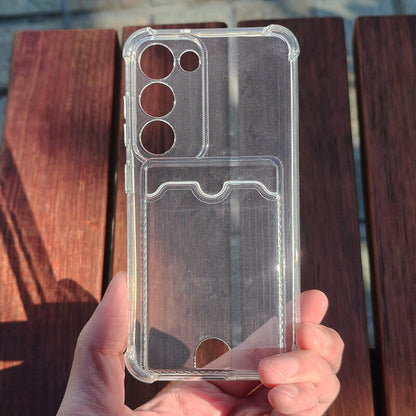 Crystal-Clear Minimalist Wallet Phone Case with Card Holder Compatible with Samsung Galaxy S24 Plus 2024