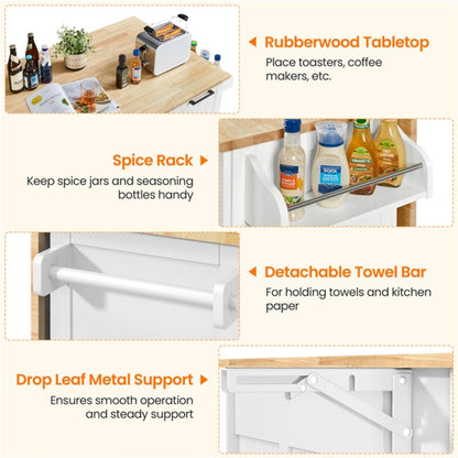 Kitchen Cart with Wood Top and Drop Leaf Breakfast Bar