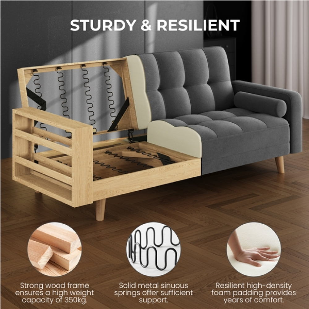 3 Seater Velvet Convertible Sofa Bed