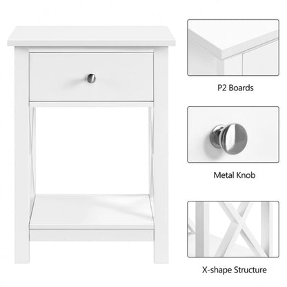 Improved Quality Wood X Shape Bedside End Table Set of 2 Storage Cabinet Nightstand